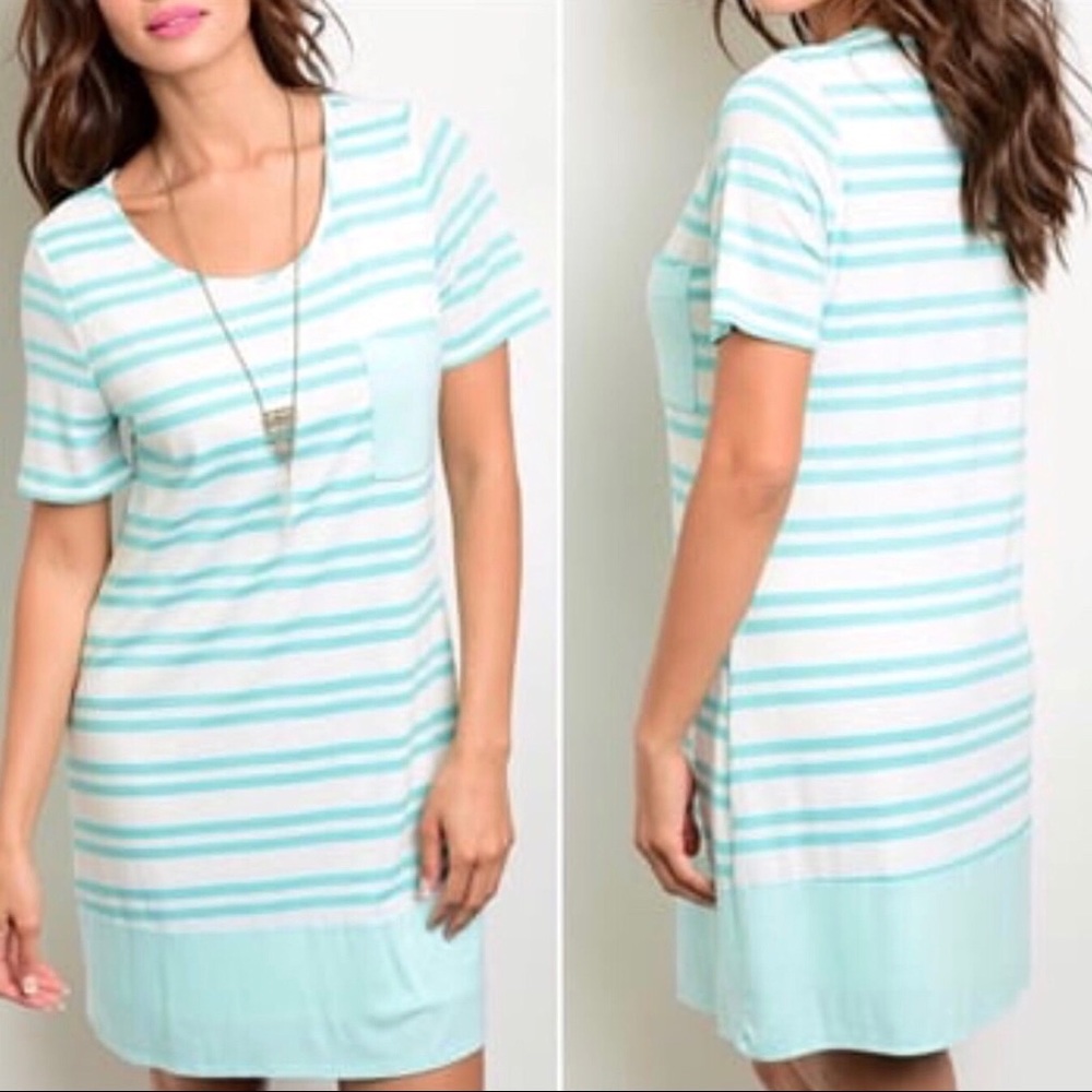 Bo-Bel-Green & White Dress-fully lined-NWOT-Sz Med.